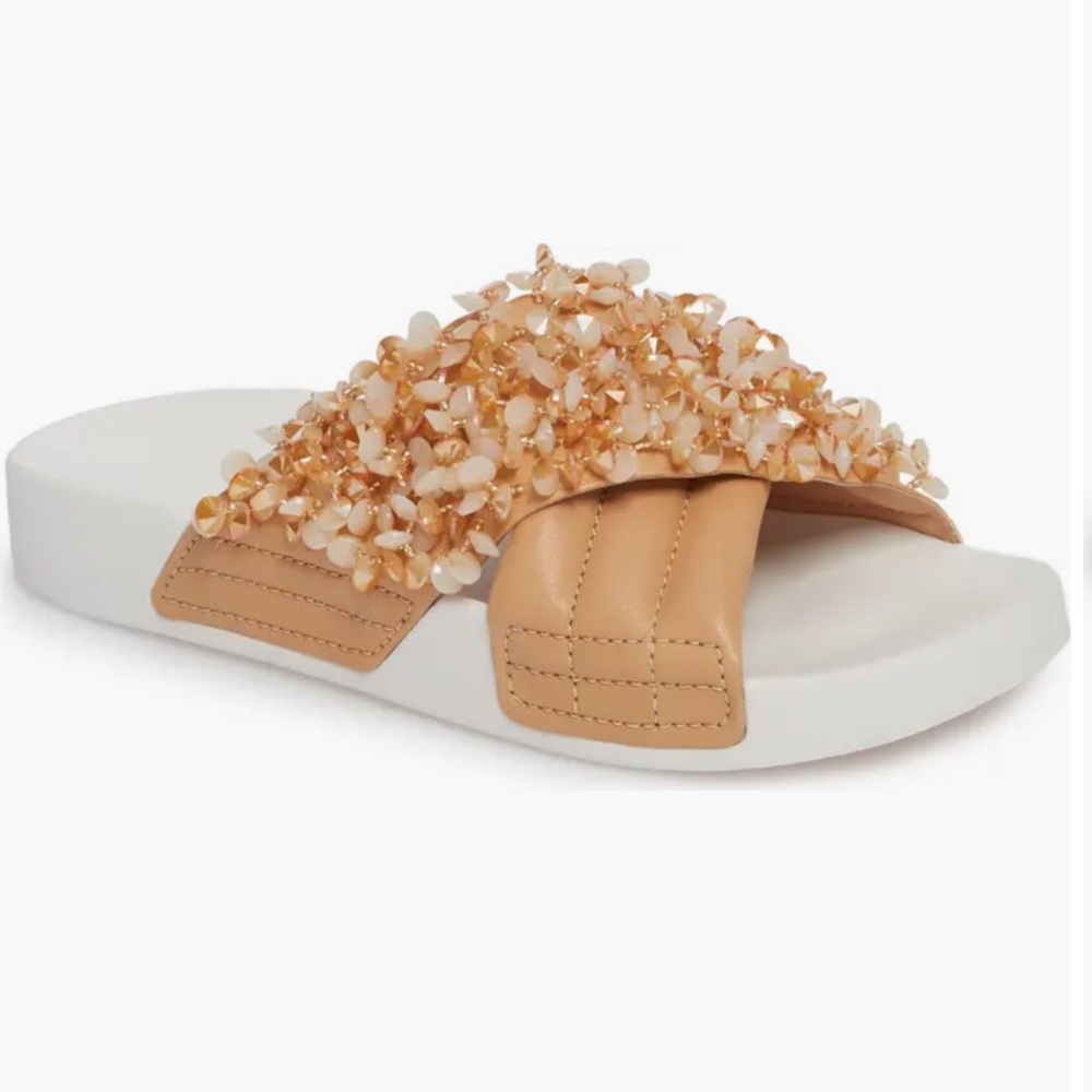 Tory Burch | Logan Embellished & Quilted Leather Slide Sandals | Size 7